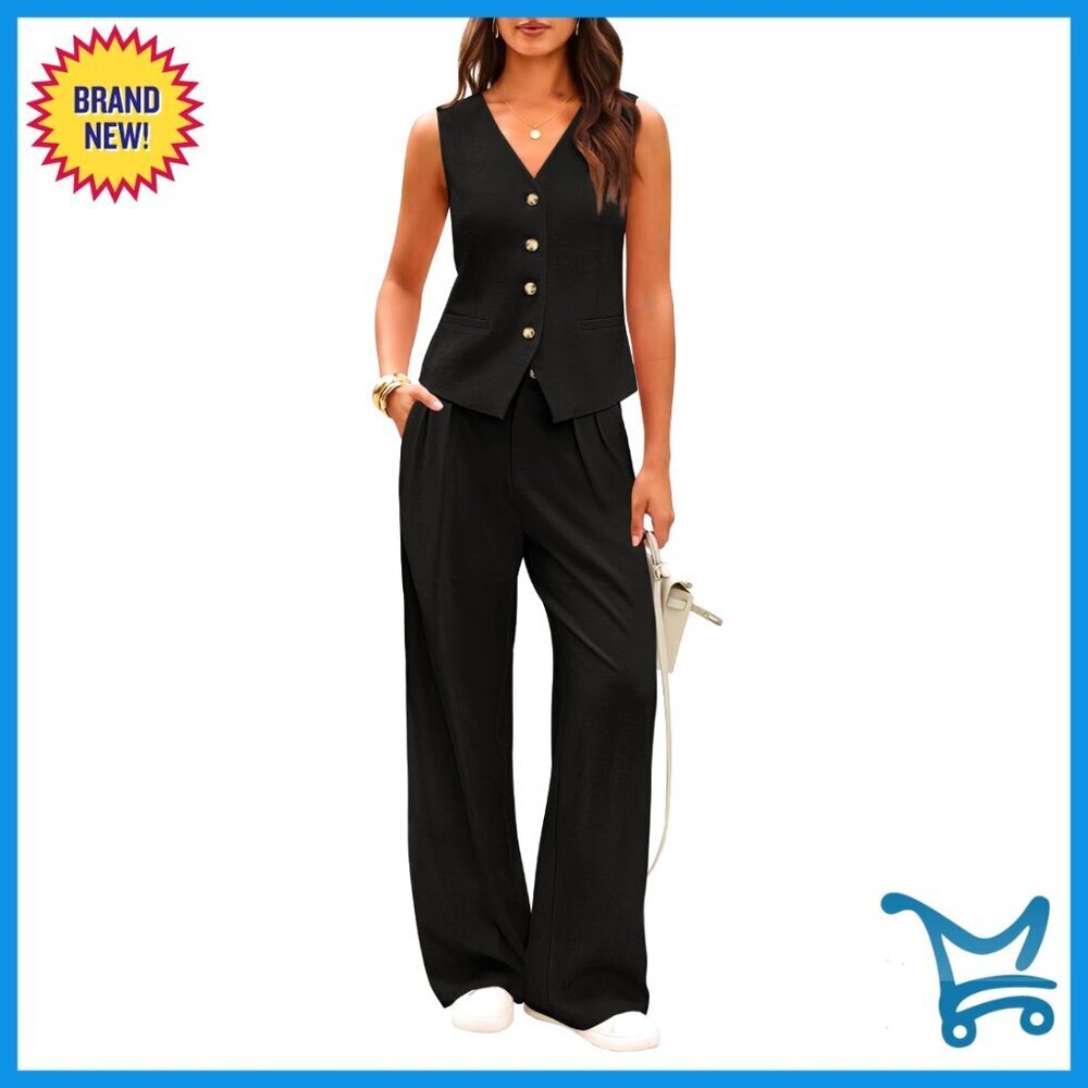 Sleeveless Vest Wide Leg Pants Set Business Casual 2 Piece Outfit